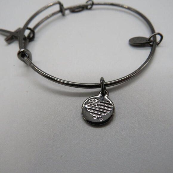 Alex Ani Cross Charm Bangle Bracelet Gun Metal Gray Tone Adjustable - Picture 5 of 8